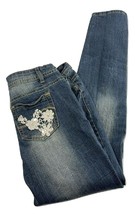 Hot Kiss Skinny Lily Womens Jr 9 Distressed Crochet Embellished Low Rise Denim - £6.77 GBP