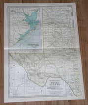 1897 Antique Dated Map Of Western Part Of Texas / Galveston Houston Inset Map - $26.43