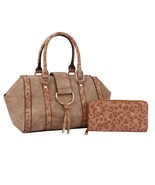 Duffle Satchel Bag Leopard Stone with Wallet Crossbody Strap - $1,185.10 MXN