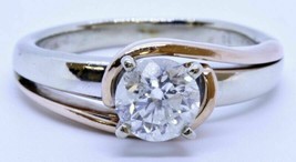 14K Two Tone Gold Over With 0.90 ct Round Diamond Solitaire Ring - £79.00 GBP