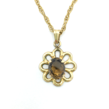 AJC smoky quartz GF pendant necklace - 1/20 12K gold-filled flower 18-1/4&quot; chain - £22.54 GBP