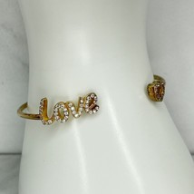 Gold Tone Sterling Silver 925 Love Heart Rhinestone Cuff Bracelet - £10.04 GBP