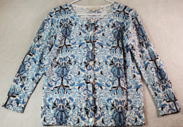 LOFT Blouse Top Womens Medium Blue Floral Long Sleeve Round Neck Button Front - £11.80 GBP