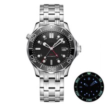 PHYLIDA 200M Water Resistant GMT Dual Time Black Wave Dial Automatic Men&#39;s Watch - £168.13 GBP