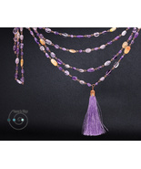extra-long boho necklace with natural amethyst and yellow opal, handmade... - £37.74 GBP