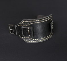 Bund strap Leather watch band Black 18-24mm, Leather cuff watch Handmade... - $70.00