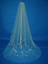 1 Tier White Cathedral Length Embroidered Bridal Wedding Veil 100x100 v78wt - £19.59 GBP