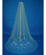 1 Tier White Cathedral Length Embroidered Bridal Wedding Veil 100x100 v78wt - £19.92 GBP