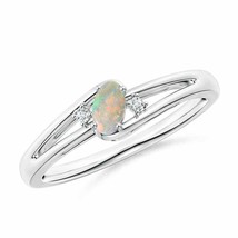 ANGARA 5x3mm Natural Opal and Diamond Split Shank Ring in Sterling Silver - £153.68 GBP+