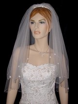 2T 2 Tier White Elbow Wedding Bridal Dress Beaded Edge Crystal Drops Vei... - £16.01 GBP