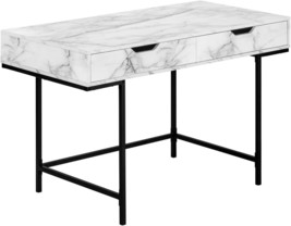 Modern Laptop/Writing Table, 48&quot; L, White Marble-Look/Black, Monarch - £138.72 GBP