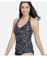 Women&#39;s Navy Blue Print Kona Sol Adjustable Tankini Swim Top 18W NWT - $26.02 CAD