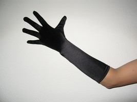 15&quot; Black Stretch Satin Bridal Elbow Length Wedding Party Prom Halloween Gloves - £7.91 GBP