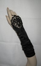 19&quot; Black Fingerless Stretch Satin Lace Beaded Bridal Wedding Party Gloves g2b19 - £7.92 GBP