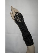 19&quot; Black Fingerless Stretch Satin Lace Beaded Bridal Wedding Party Glov... - £7.96 GBP