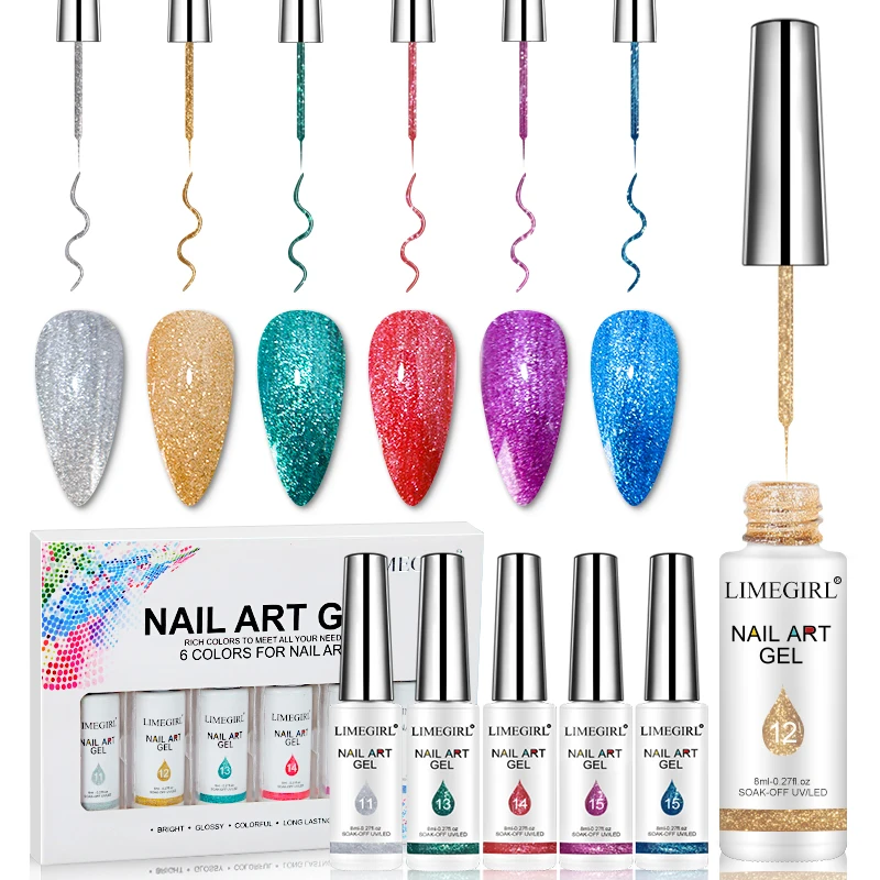 Limegirl 8ml Nail Art Line Polish Gel Kit 6 Colors For UV/LED Paint Nails - £20.25 GBP+