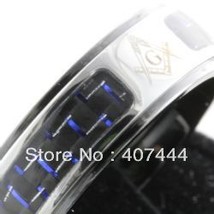 JEWELRY Amazed 8MM 316 Stainless Steel Unique Masonic Master Ring With Blue&amp;Blac - £30.87 GBP