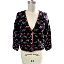 VTG 1988 Components Susan Bristol 100% Wool Floral Cardigan Sweater Blac... - $67.32