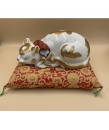 Japanese Kutani Porcelain Figure of a Sleeping Cat 10” On A Pillow - $295.00