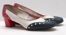 VTG Miss America by Smartaire Red White Blue Fascinator Leather Shoes Size 7.5 8 - £15.62 GBP