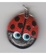 LADY BUG PAINTED ROCK PENDANT - £3.92 GBP