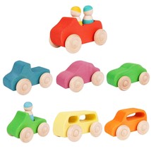 Montessori Wooden Car Toys - 7 Rainbow Wooden Vehicle Set Toy For Toddlers And B - £40.79 GBP