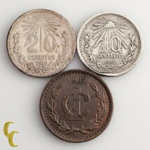 1906, 1911 &amp; 1919 Mexico Centavos 1C, 10C &amp; 20C plein De 3 Pièces - $66.10