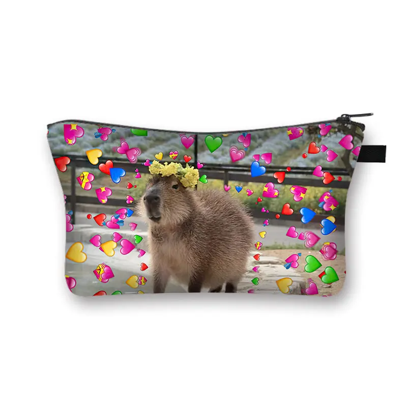 Cute  Capybara Print Cosmetic Case Funny Ok L Pull Up Women Makeup Bags Lipstick - $57.35