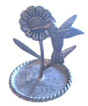 Hummingbird at Sunflower Jewelry Trinket Tray Caddy Stand Detailed Metal Vintage - £8.82 GBP