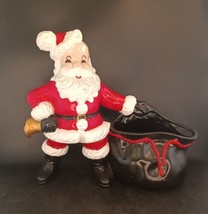 Vtg 1970s Atlantic Mold Ceramic Santa Claus With Bell And Toy Bag Planter/Bowl - £37.42 GBP