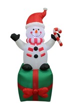 6 Foot Tall Christmas LED Inflatable Snowman Holding Candy Cane Gift Decoration - £59.32 GBP