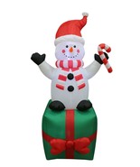 6 Foot Tall Christmas LED Inflatable Snowman Holding Candy Cane Gift Dec... - £59.94 GBP