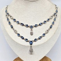 Givenchy Blue &amp; Clear Rhinestones Silver Tone Choker Necklace NEW - £48.07 GBP