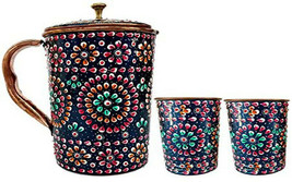 Pure Copper one Jug with two Glass Drinkware Set Hand Painted Outer side - £61.27 GBP