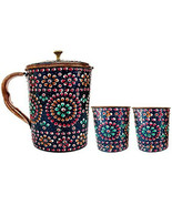 Pure Copper one Jug with two Glass Drinkware Set Hand Painted Outer side - £60.14 GBP