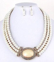 Cream pearl necklace earring set layered wedding jewelry mother of the bride - $20.68