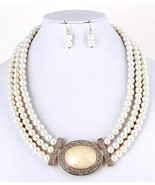 Cream pearl necklace earring set layered wedding jewelry mother of the b... - $28.37 CAD