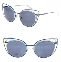 FENDI FF0176S Blue White Cat Eye Mirrored Sunglasses Metal Triangle 0176 Women - £123.33 GBP