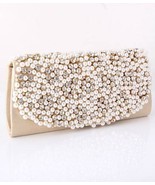 Stunning Gold women&#39;s holiday evening purse clutch pearls clear crystals... - £31.42 GBP