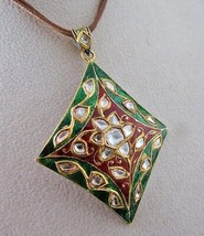 Finest Ethnic Jadau Flat Diamond Studded Kundan Meena Pendant In 22K Gold - £3,362.83 GBP