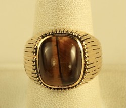 Vintage 10K Gold Filled Esposito Tiger&#39;s Eye Stone Statement Dome Ring sz 8 3/4 - £51.31 GBP