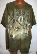Vintage The Mountain Timber Wolf Pack T-SHIRT 3XL Tie Dye Green - £23.60 GBP