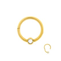 Gold Plated Stainless Steel Hinge Septum Clicker with Crystal Ball - £10.30 GBP