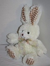 Hobby Lobby Easter Bunny Rabbit 12&quot; Plush Bow Brown Gingham Ears Feet So... - £9.14 GBP