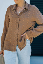 Brown Long Sleeve Button Fuzzy Polka Dot Shirt - $33.08