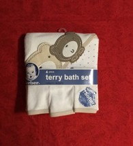 Gerber 4Pc Terry Bath Set with Embroidered Bear Faces Decoration New W/T - $16.82