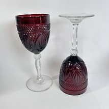 2 Antique Cristal D&#39;Arques Durand Ruby Red Glass Wine Water Goblet France - £14.18 GBP