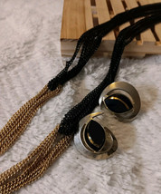 26&quot; Monet Black &amp; Goldtone Necklace &amp; Black &amp; Gold Tone Sarah Coventry Earrings - £30.90 GBP