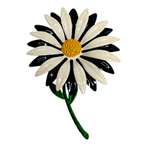 Mid Century Black White Yellow Enamel Daisy Brooch Pin Womens Jewelry Vi... - $24.74