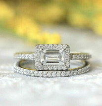 Emerald Cut 2.25Ct Simulated Diamond Engagement Ring Set 14k White Gold Size 5.5 - £242.70 GBP